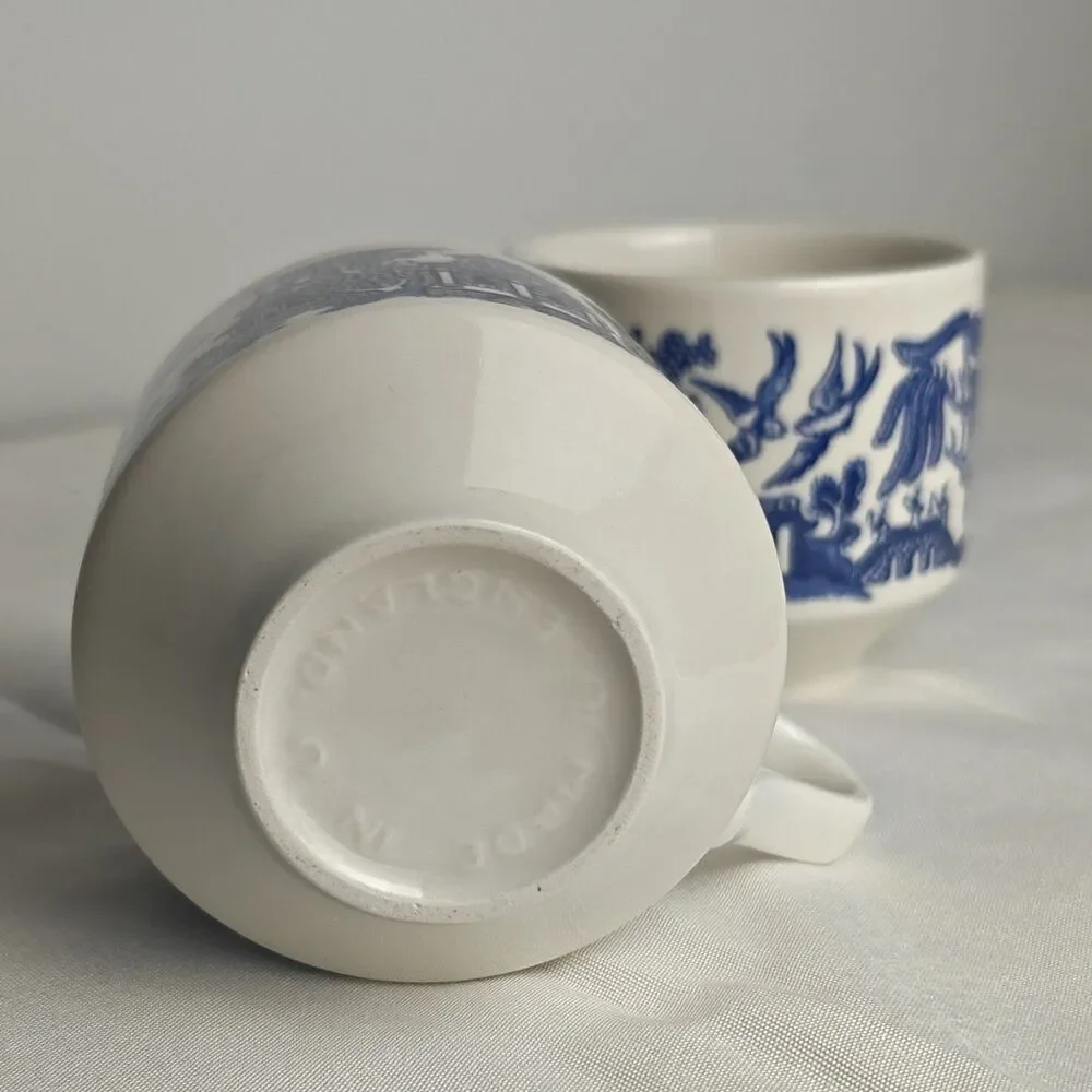 2 Vintage CHURCHILL England cobalt Blue Tea Coffee Cups asian Japan inspired